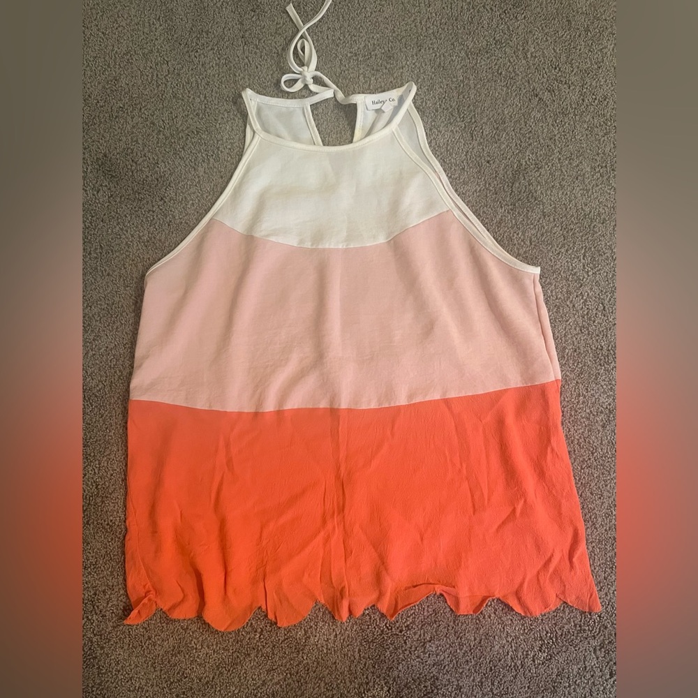 Womens Block Pattern Pink White And Orange Tie Hailey & Co. Tank Top Size L